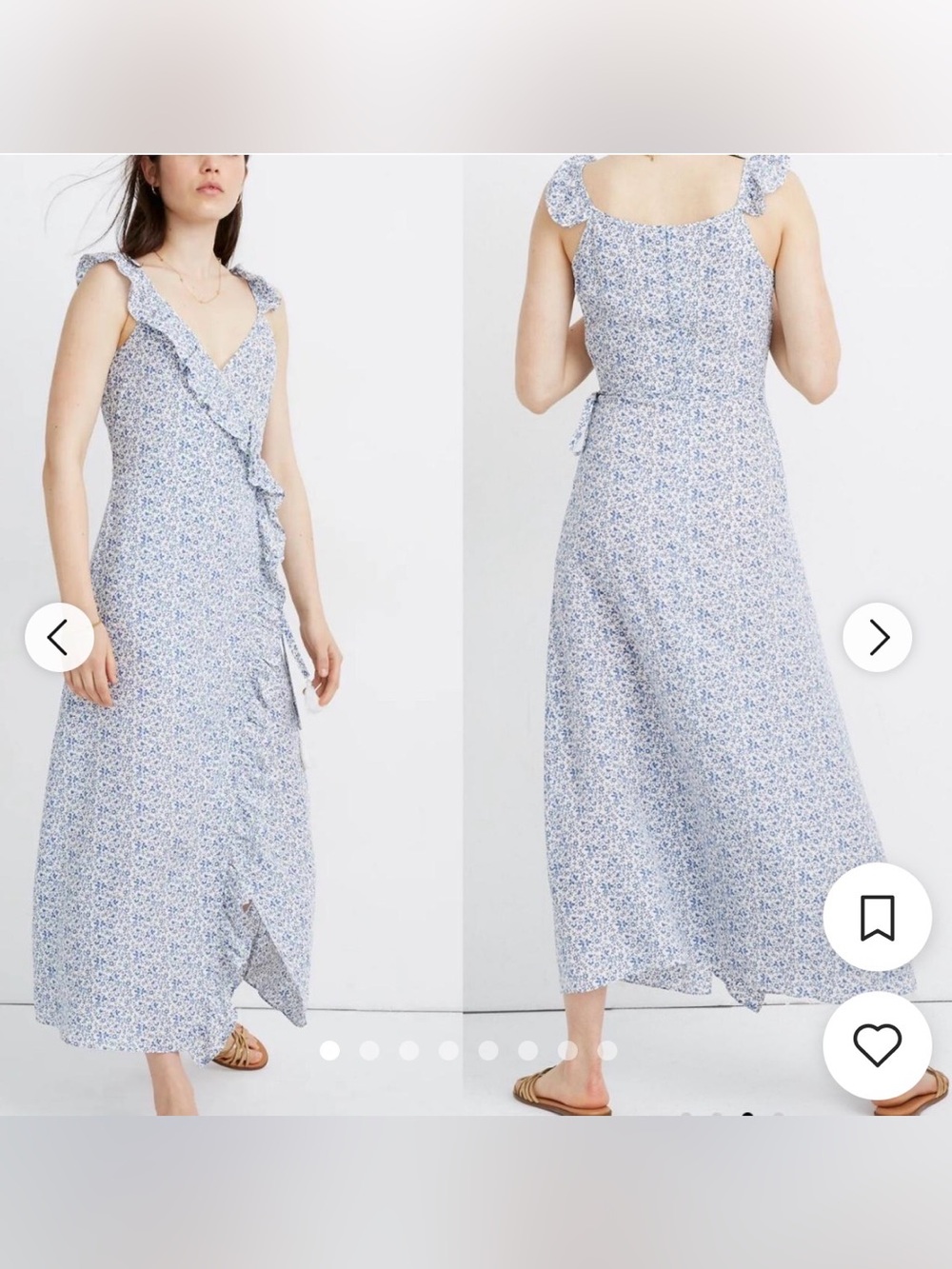Madewell Blue Floral Ruffle Wrap Maxi Dress